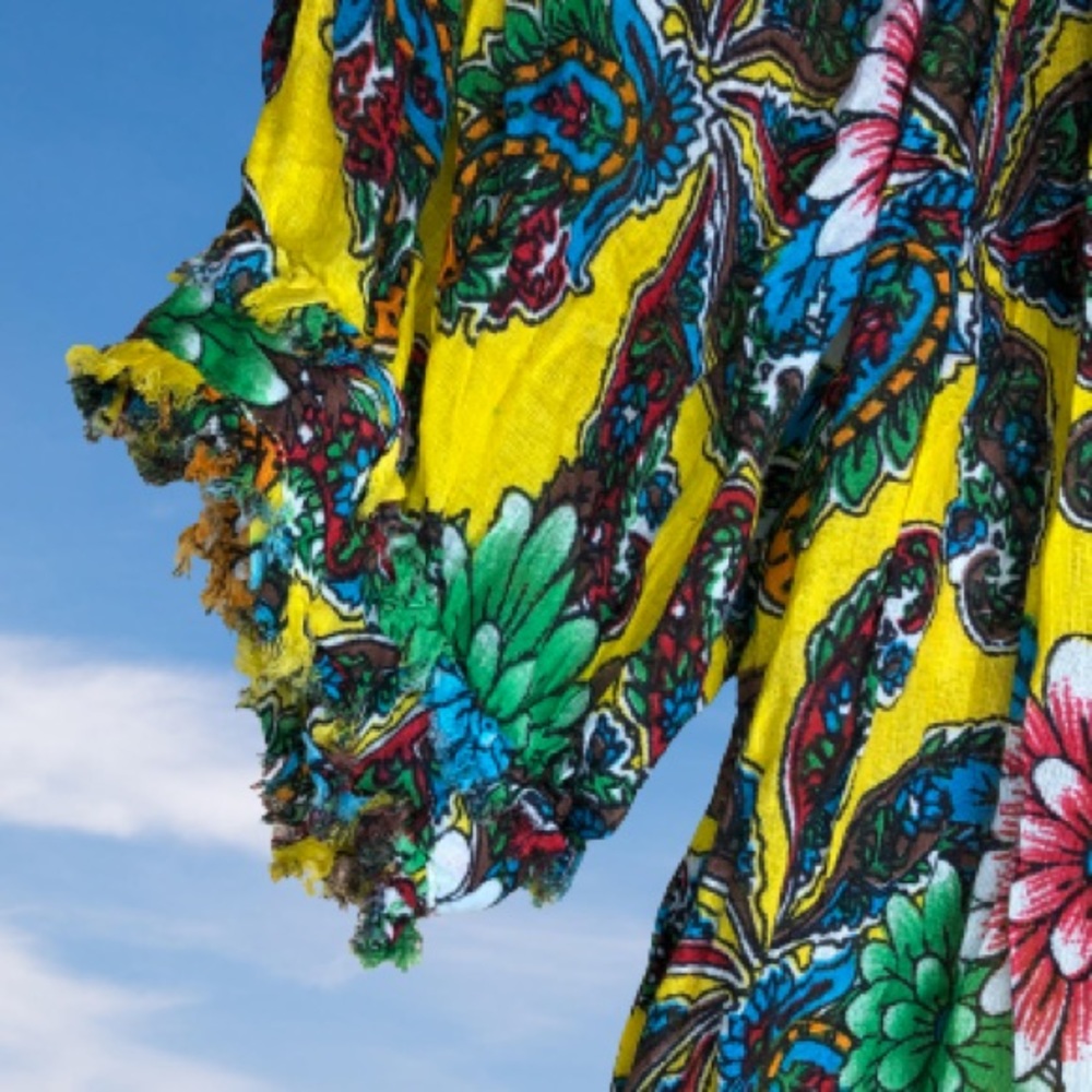 ADRIFT yellow blouse with bright colored florals - Picture 4 of 6